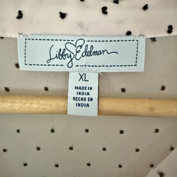LIBBY EDELMAN | Sheer Ruffle Sleeve Blouse Polka Dot Blush Pink Black | Size XL - Picture 5 of 6